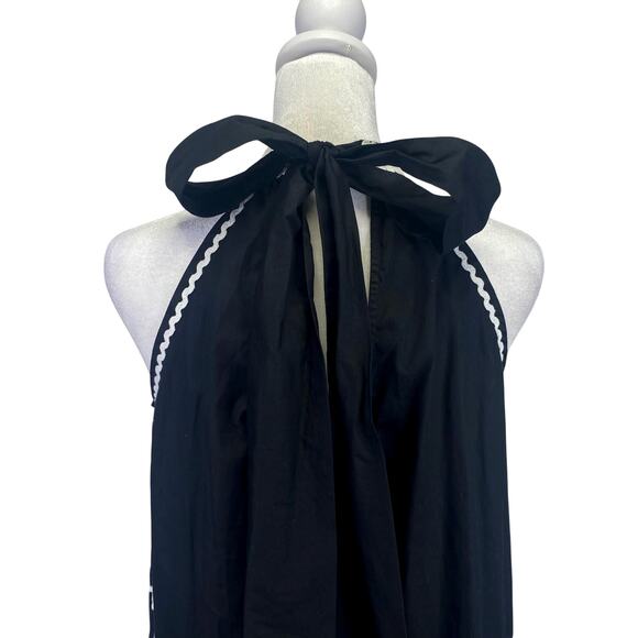 CELINA MOON Nawari Ric Rac Mini Dress Sz S Black Tiered Ruffle Halter Tuckernuck - Picture 7 of 15
